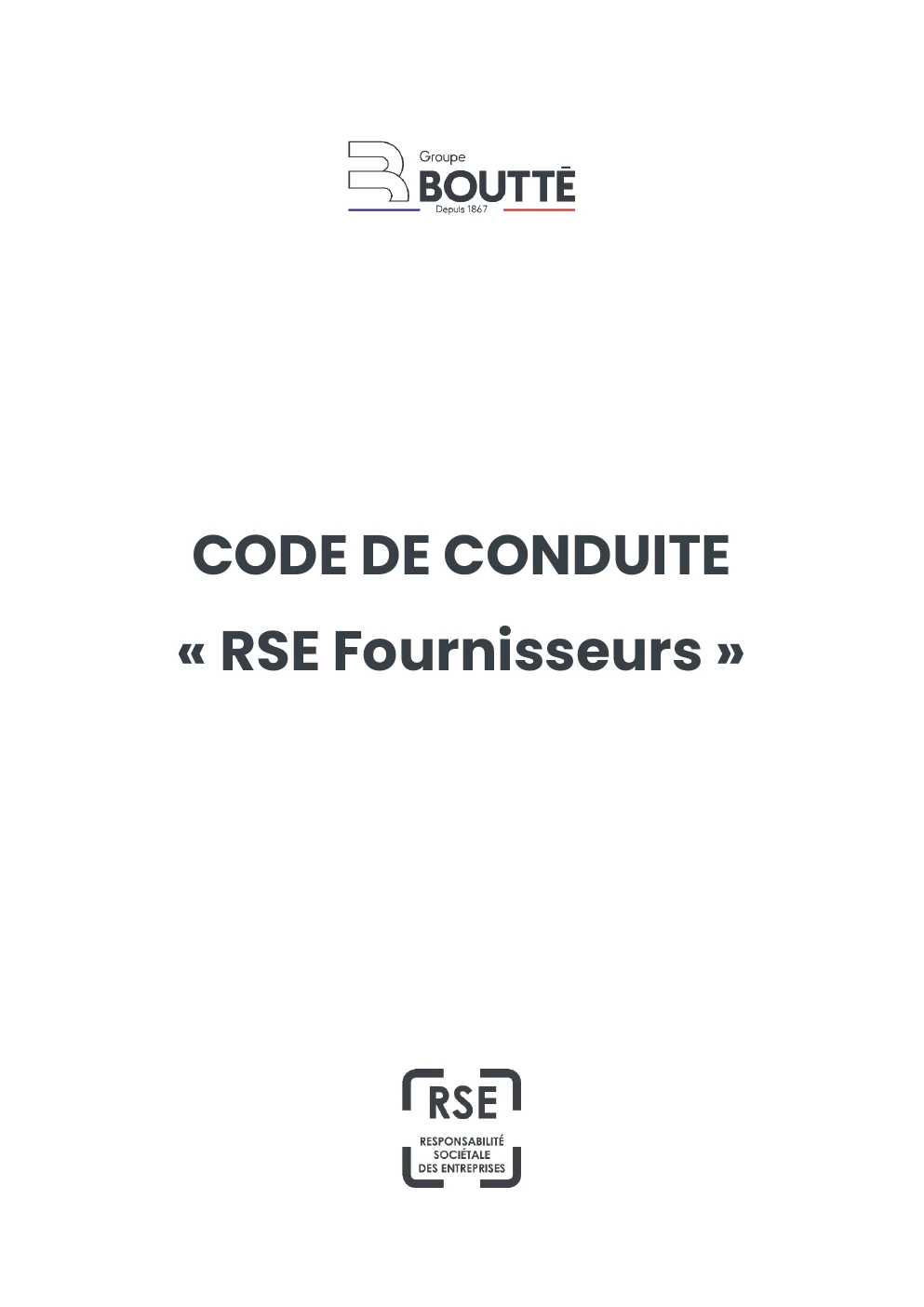 Couverture du Code de conduite RSE fournisseurs de BOUTTÉ